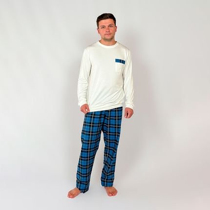 Pijama Flanela Xadrez Cozy Club Azul - Masculino - Marca Hygge Homewear