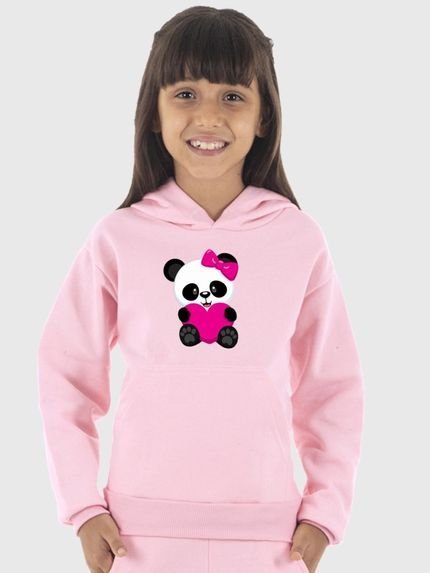 Moletom Canguru Infantil Menina Estampado Panda Rosa Claro - Marca Benellys