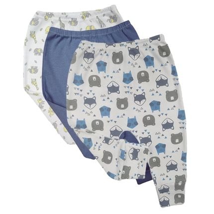 Kit Roupa de Bebê 2x Calça Mijão Liso e Estampado Vira Pé Azul - Marca Koala Baby