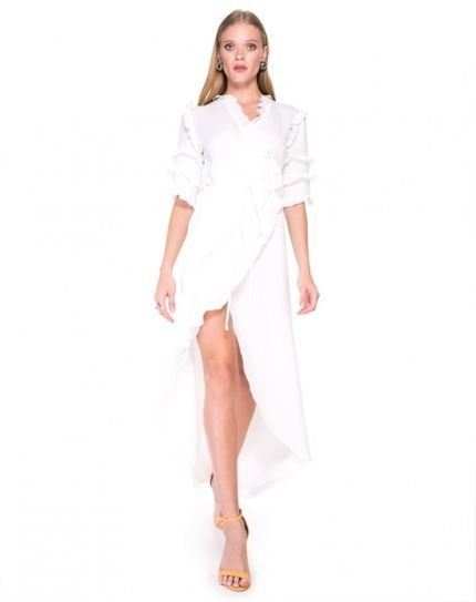 Vestido AMARO Maxi De Crepe Leve Off-White - Marca AMARO