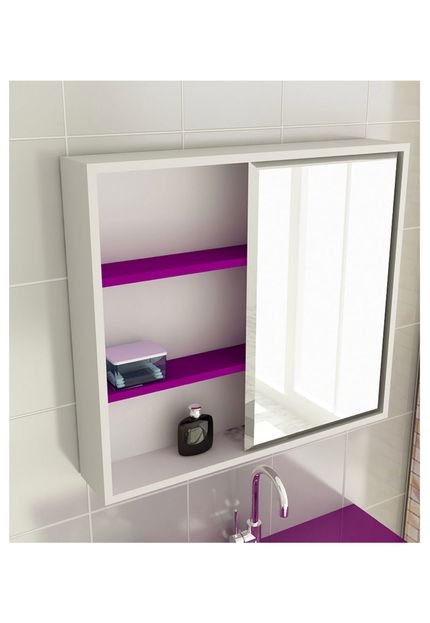 Espelheira para Banheiro Modelo 22 60 cm Branca e Violeta Tomdo - Marca Tomdo