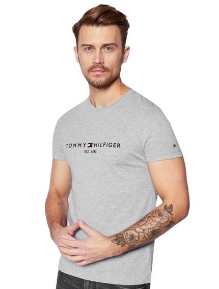 Camiseta Tommy Hilfiger Masculina Core Logo Tee Cinza Mescla - Marca Tommy Hilfiger