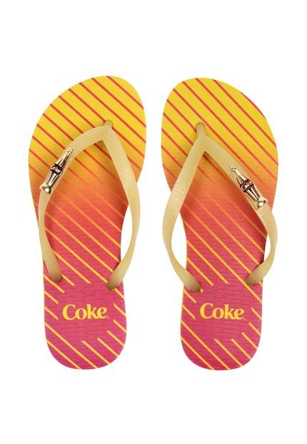 Chinelo Coca Cola Shoes Light Stripes Amarelo/Rosa - Marca Coca Cola Shoes