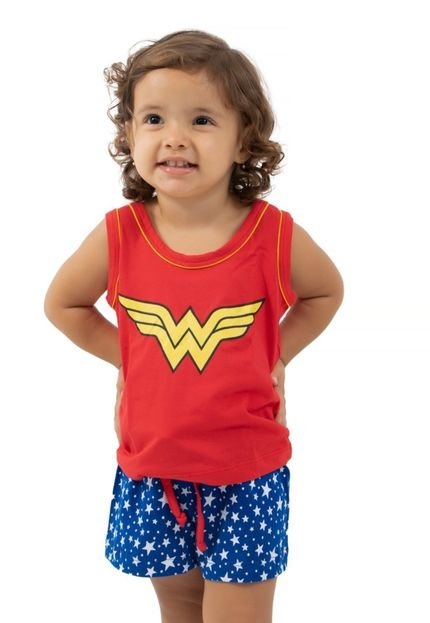 Baby Doll 4 Estações Infantil Pijama Feminino Curto Mulher Maravilha Vermelho - Marca 4 Estações