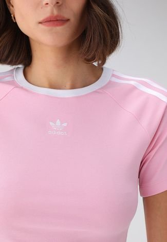 Camiseta Cropped adidas Originals Ajustada Logo Rosa