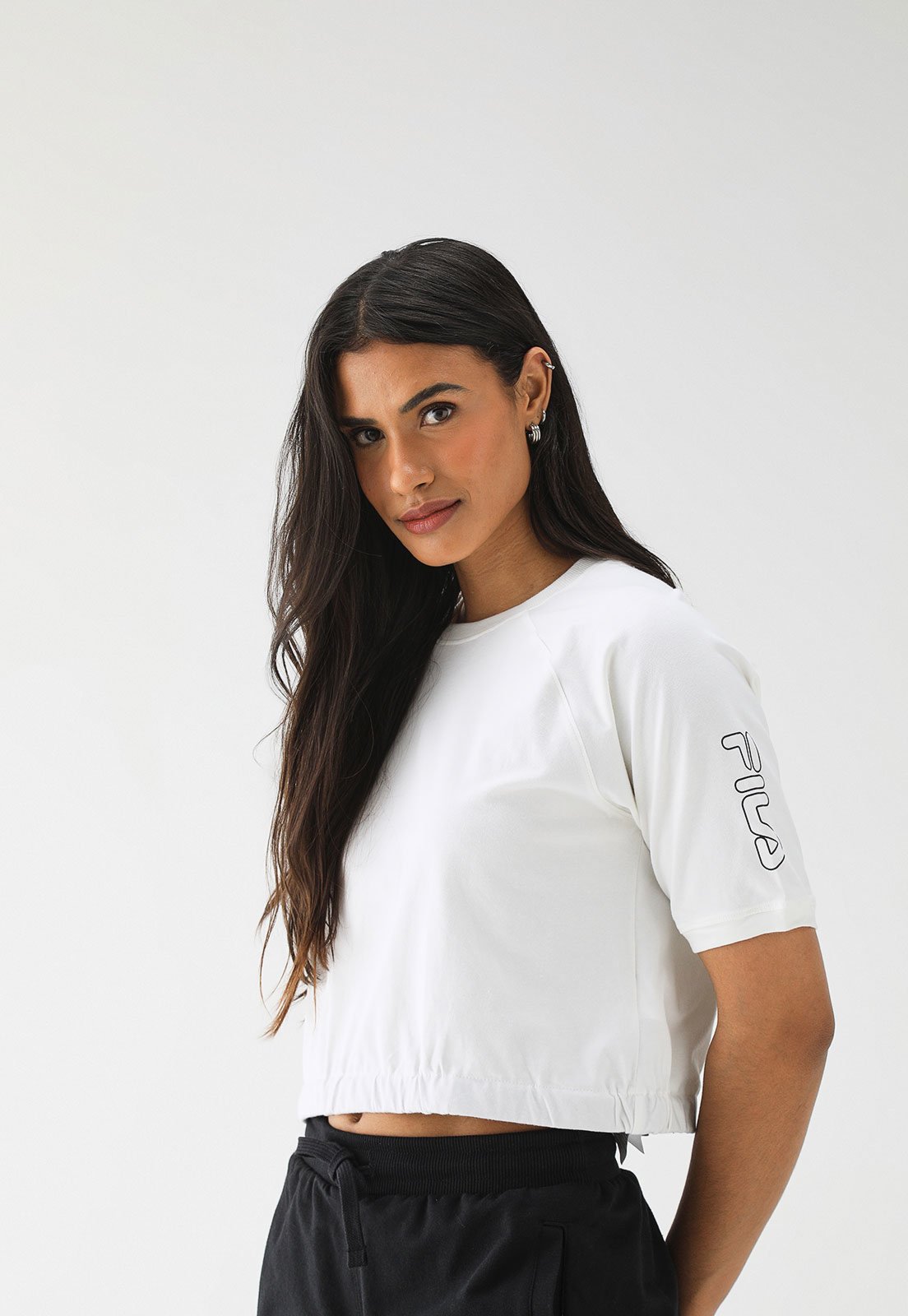 Camiseta Cropped Fila Reta Transfer Off-White - Marca Fila