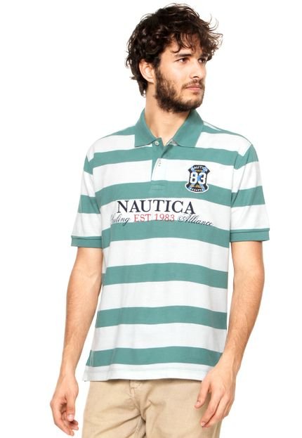 Camisa Polo Nautica Listras Bege/Verde - Marca Nautica