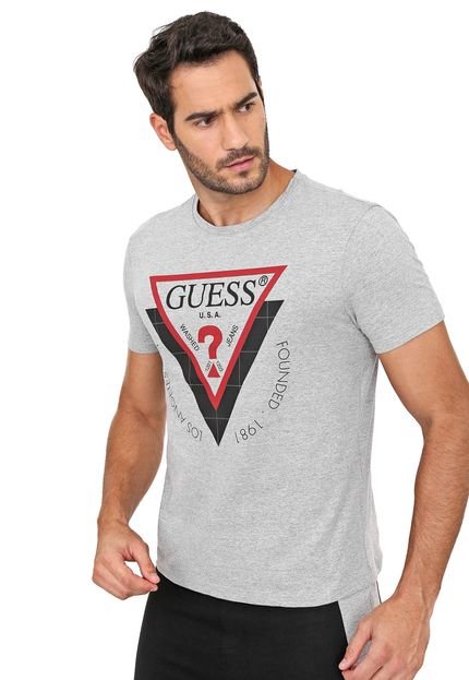 Camiseta Guess Logo Mundo Cinza - Marca Guess