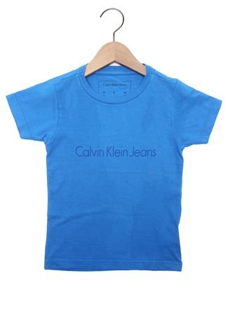 Camiseta Calvin Klein Kids Manga Curta Menino Azul