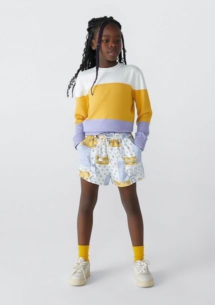 Shorts Infantil Menina Clochard Estampado Patchwork - Off White - Marca Hering
