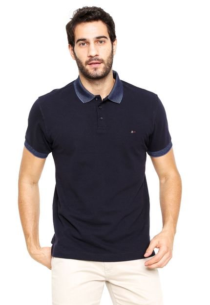 Camisa Polo Aramis Regular Fit Gola Textura Azul-marinho - Marca Aramis