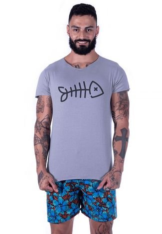 Camiseta Jay Jay Corte a Fio Espinha de Peixe DTG Cinza Claro