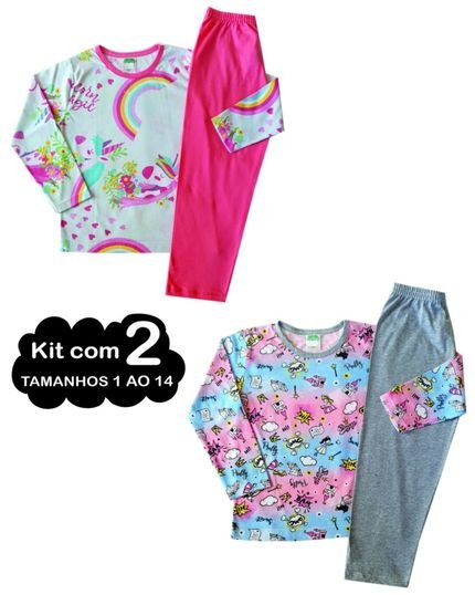 kit 2 Pijama 1 ao 14 Infantil Juvenil Menina Algodão Inverno - Marca CANOAH CONFECÇÃO