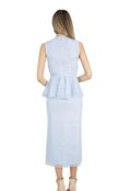 Vestido Liage Midi Renda Liso Peplum Fenda Laço Decote V Azul Claro / Azul Bebe - Marca Liage