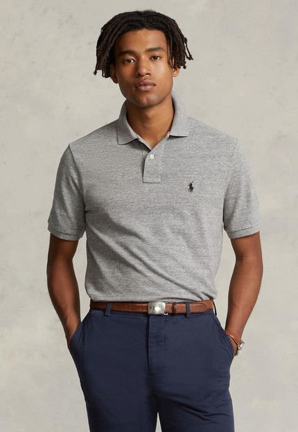 Camisa Polo Polo Ralph Lauren Slim Custom Fit Cinza - Marca Polo Ralph Lauren