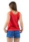 Pijama Curto 4 Estações Estampado Mulher Maravilha Baby Doll Verão Vermelho/Azul - Marca 4 Estações
