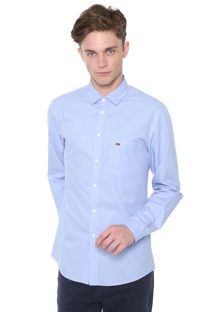 Camisa Tommy Jeans Slim Solid Poplin Azul - Marca Tommy Jeans