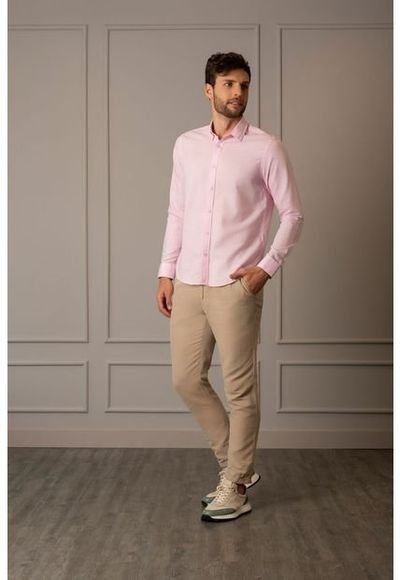 Camisa manga larga shop rosada para hombre