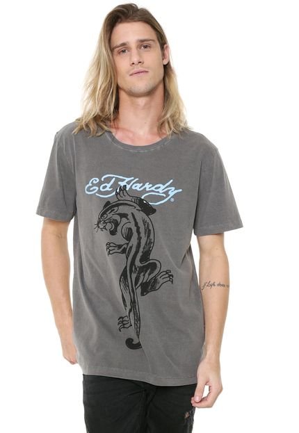 Camiseta Ed Hardy  Panther Climbing Cinza - Marca Ed Hardy