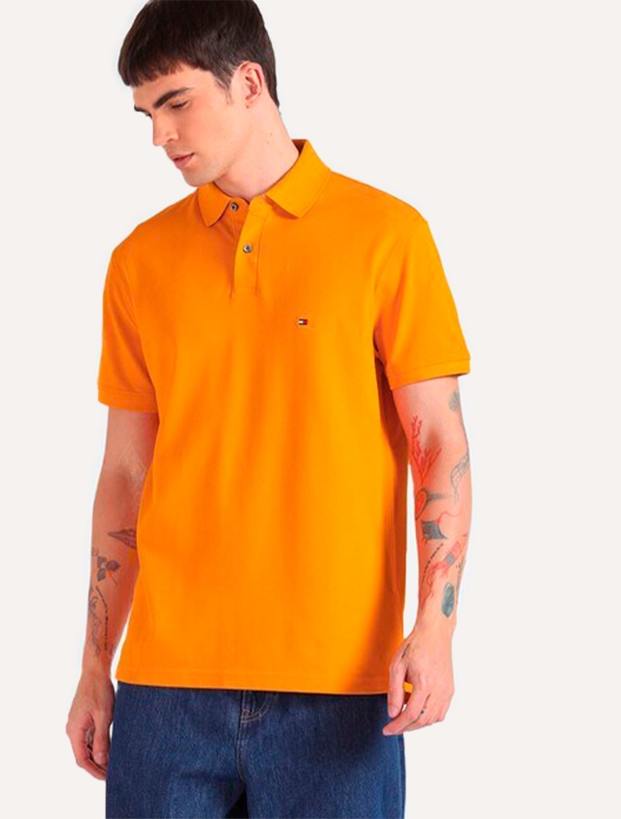 Polo Tommy Hilfiger Masculina Regular Piquet 1985 Laranja Ocre - Marca Tommy Hilfiger