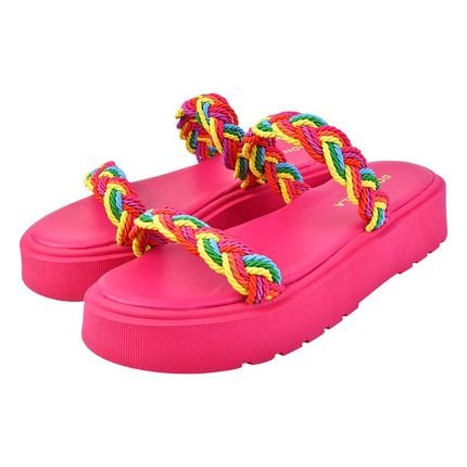 Sandália Feminina Plataforma Corda CM Calçados Tira Colorida Verão Macia Leve Pink - Marca Monte Shoes