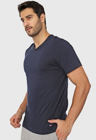 Kit 3pçs Camiseta Tommy Hilfiger Lisa Cinza/Azul-marinho