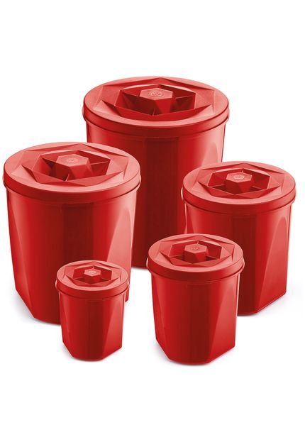 Kit Porta Mantimentos 5 Pçs Color Vermelho Sólido Plástico Uz Utilidades - Marca UZ UTILIDADES