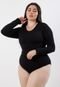 Body Plus Size Blusa Feminina Manga Longa Tecido Bolha Preto - Marca Rioutlet