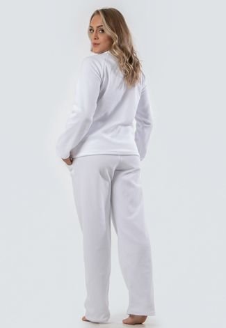 Pijama Feminino Diluxo Soft Longo Inverno Plush Super Conforto Branco