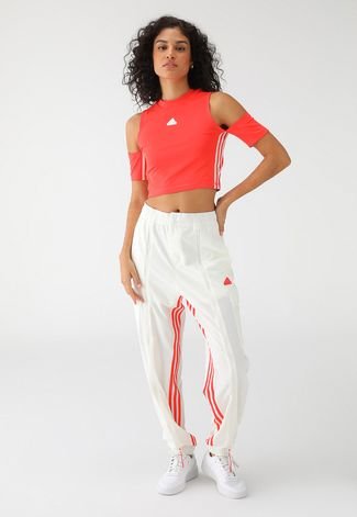 Camiseta Cropped adidas Sportswear Ajustada 3 Stripes Vermelha