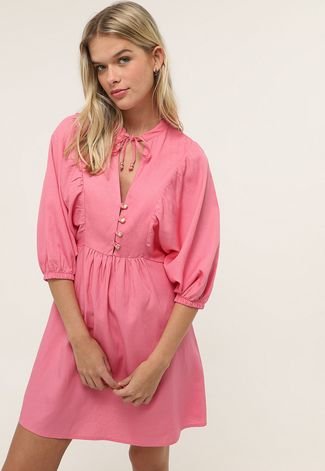 Vestido Hering Curto Mandarim Rosa