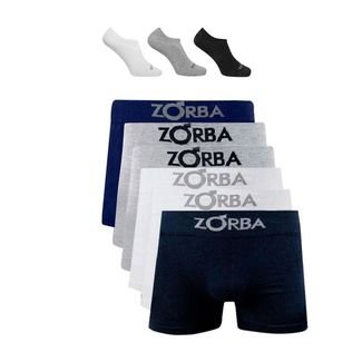 Kit 8 Cuecas Boxer Zorba Algodão Cotton Masculino Sortida   3 pares meia invisivel Ted Socks