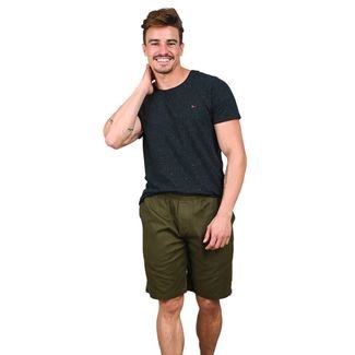 Bermuda Masculina Sarja Ajuste Elastico Verde Militar