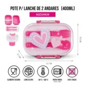 Kit Lancheira Térmica, Pote Marmita 400ml e Garrafa 460ml Infantil PICCOLINO Pink - Marca Jacki Design