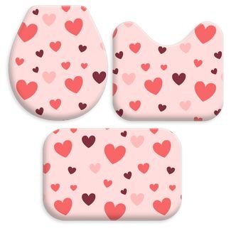 Kit 3 Tapetes Decorativos para Banheiro Wevans Coração Rosa