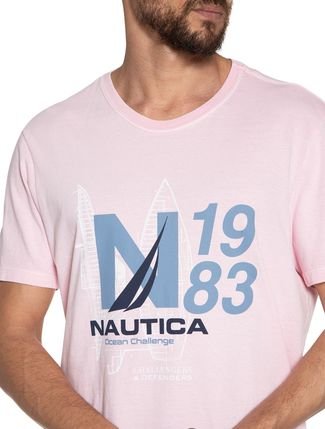 Camiseta Nautica Masculina Challengers N1983 Sketch Rosa
