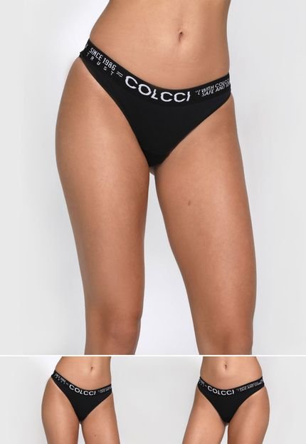 Kit 2pçs Calcinha Colcci Underwear Tanga Lettering Preta - Marca Colcci Underwear