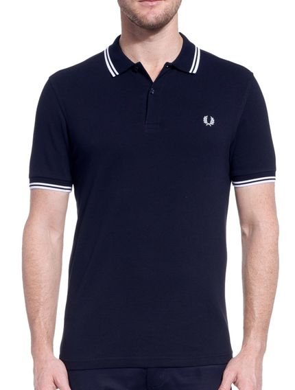 Polo Fred Perry Masculina Piquet Regular White Twin Tipped Azul Marinho - Marca Fred Perry