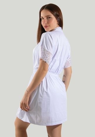 Robe Romantic Linha Noite Sexy Com Renda Branco