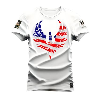 Camiseta Plus Size Premium Algodão Estampada Brasão American  - Branco - Marca Nexstar