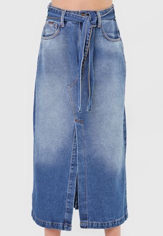 Saia Jeans Forum Midi Fendas Azul