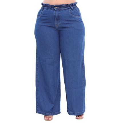 Calça Jeans Feminina Pantalona Wide Leg Plus Size Premium - Marca O Rei do Brás