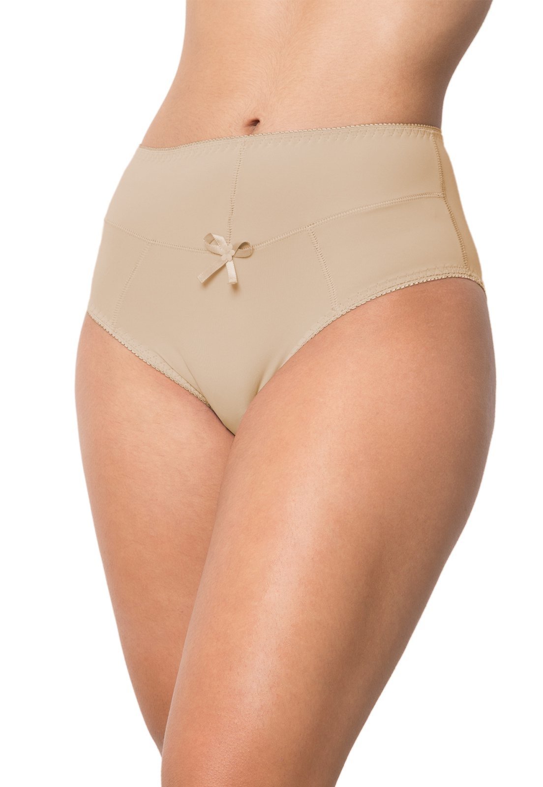 Calcinha Lisa Gabi Lingerie Calça Básica Conforto Microfibra Cintura Alta Cós Alto Bege - Marca Gabi Lingerie