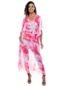 Saída Vestido Kaftan Longo Bata Crepe Semitransparente Estampado Mancha Rosa - Marca 101 Resort Wear