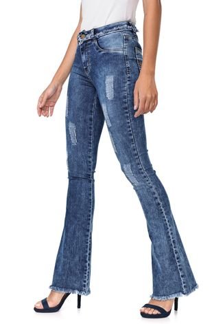 Calça Jeans GRIFLE COMPANY Flare Destroyed Azul