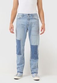 Jeans Topman Patchwork Straight Azul - Calce Slim Fit