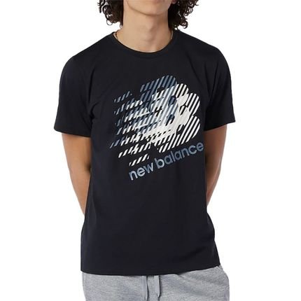 Camiseta New Balance Heathertech Estampada PretoBranco - Marca New Balance