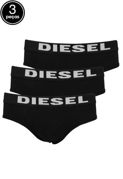 Kit 3pçs Cueca Diesel Slip Logo Preta - Marca Diesel