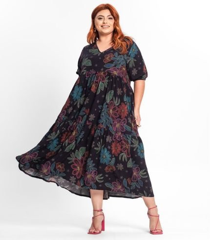 Vestido Midi Feminino Plus Size Secret Glam Preto - Marca Secret Glam