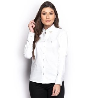 Camisa Camisete Social Feminina Manga Longa Lisa Casual Branco